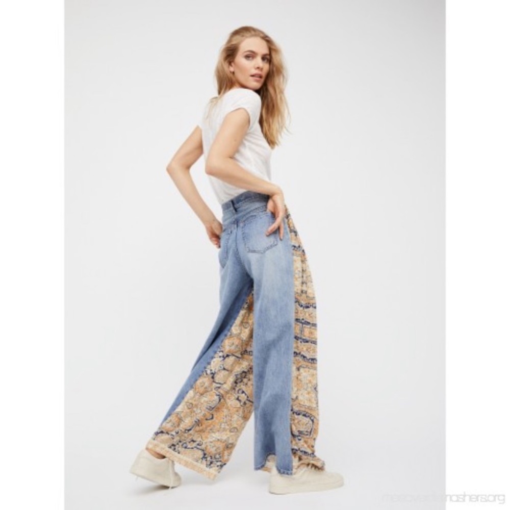 We The Free Coming & Going Wide Leg Paisley Rayon Denim Jeans